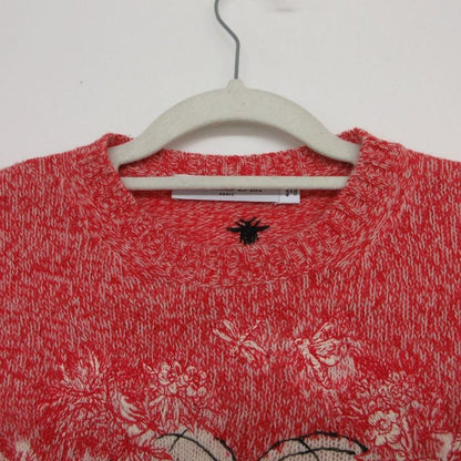 Dior Cashmere Blend Knit Sweater Long Sleeve Heart Embroidery 38 S Red
