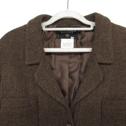 Chanel Vintage Tweed Tailored Jacket Square CC Logo Button 38 M Brown