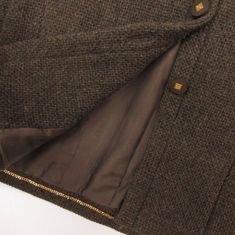 Chanel Vintage Tweed Tailored Jacket Square CC Logo Button 38 M Brown