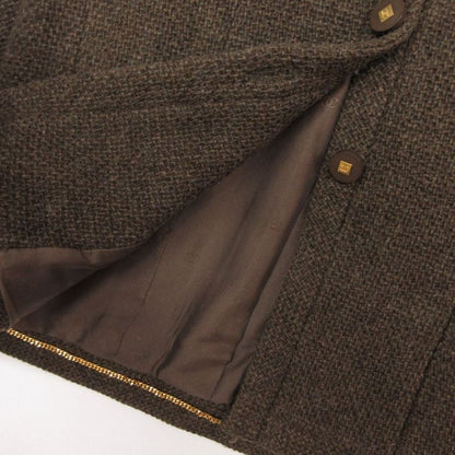 Chanel Vintage Tweed Tailored Jacket Square CC Logo Button 38 M Brown
