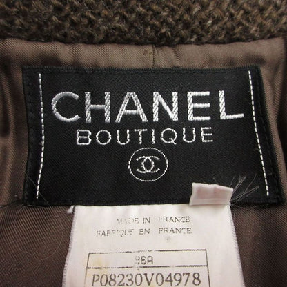 Chanel Vintage Tweed Tailored Jacket Square CC Logo Button 38 M Brown