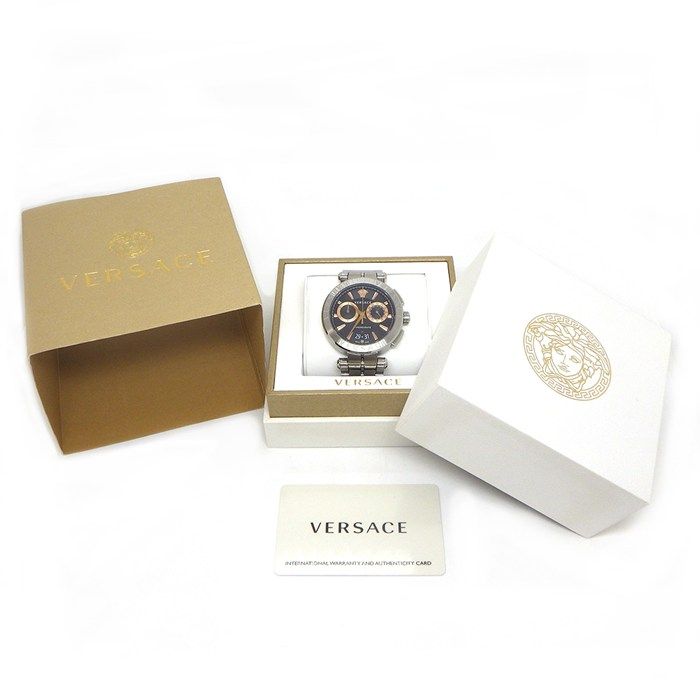Versace Watch Aion Date Chronograph Small Seconds Black Dial SS Quartz Analog