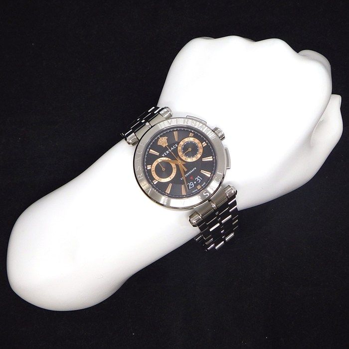 Versace Watch Aion Date Chronograph Small Seconds Black Dial SS Quartz Analog