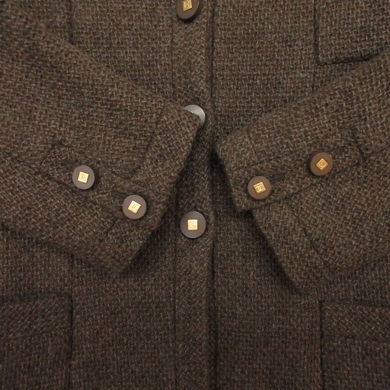 Chanel Vintage Tweed Tailored Jacket Square CC Logo Button 38 M Brown
