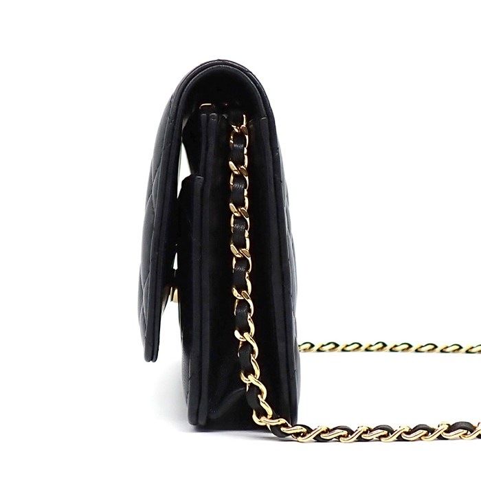Chanel Quilted Classic Chain Wallet Black Gold Lambskin