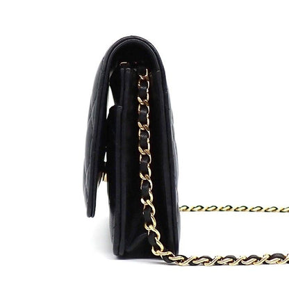 Chanel Quilted Classic Chain Wallet Black Gold Lambskin
