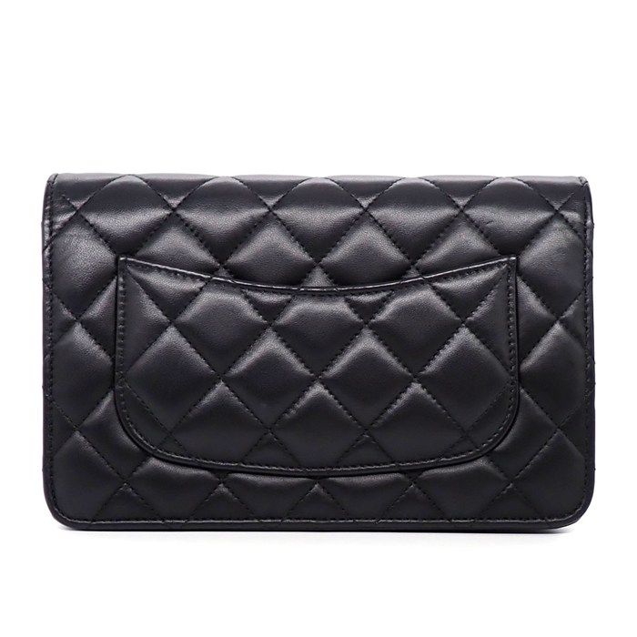 Chanel Quilted Classic Chain Wallet Black Gold Lambskin