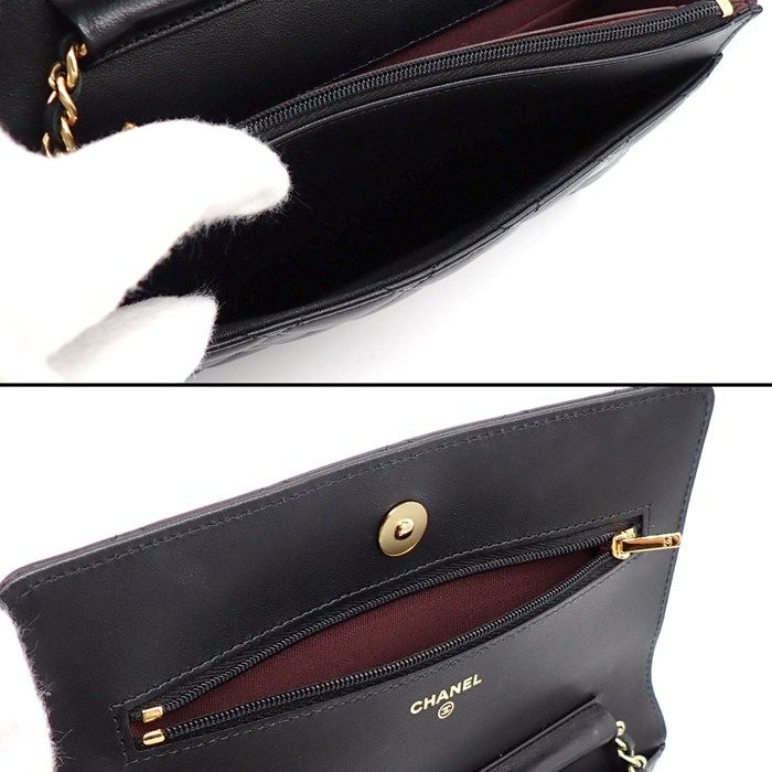 Chanel Quilted Classic Chain Wallet Black Gold Lambskin