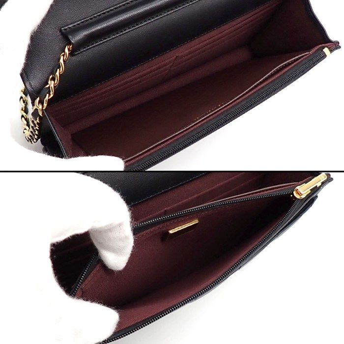 Chanel Quilted Classic Chain Wallet Black Gold Lambskin