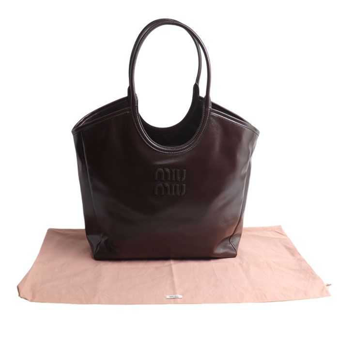 Miu Miu Ivy Leather Tote Dark Brown