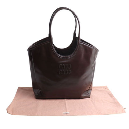 Miu Miu Ivy Leather Tote Dark Brown