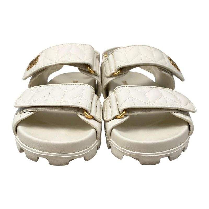 Miu Miu Miu Sandals Sporty Matelasse Leather 36.5 Metal Logo White Gold