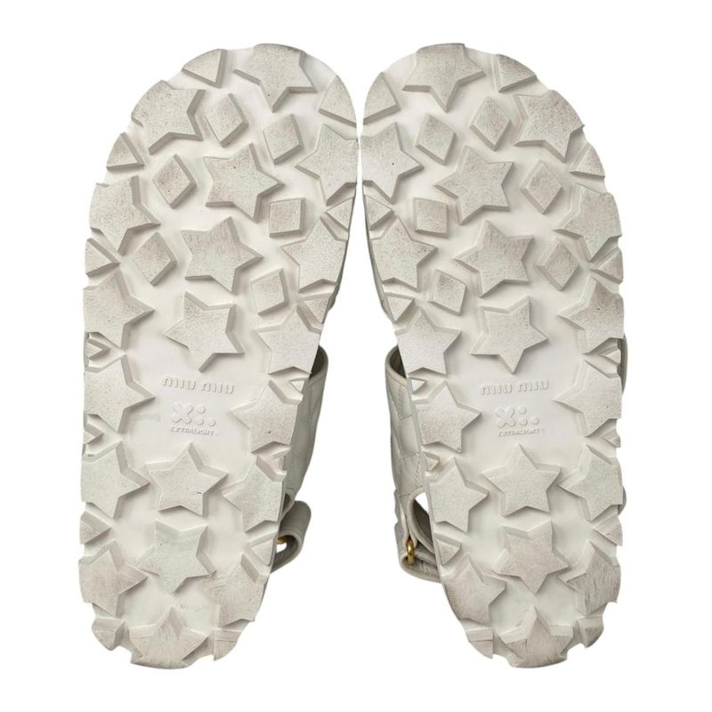 Miu Miu Miu Sandals Sporty Matelasse Leather 36.5 Metal Logo White Gold