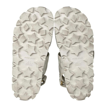 Miu Miu Miu Sandals Sporty Matelasse Leather 36.5 Metal Logo White Gold