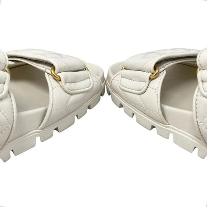 Miu Miu Miu Sandals Sporty Matelasse Leather 36.5 Metal Logo White Gold