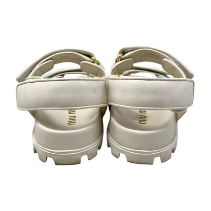 Miu Miu Miu Sandals Sporty Matelasse Leather 36.5 Metal Logo White Gold