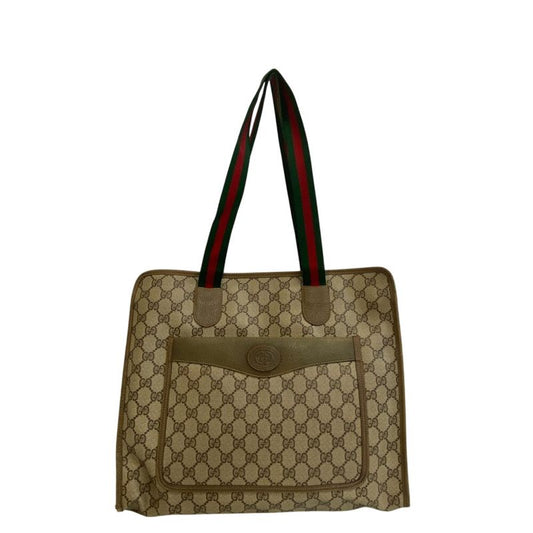 Gucci 997 Vintage GG Pattern Shoulder Sherry Line Tote Beige