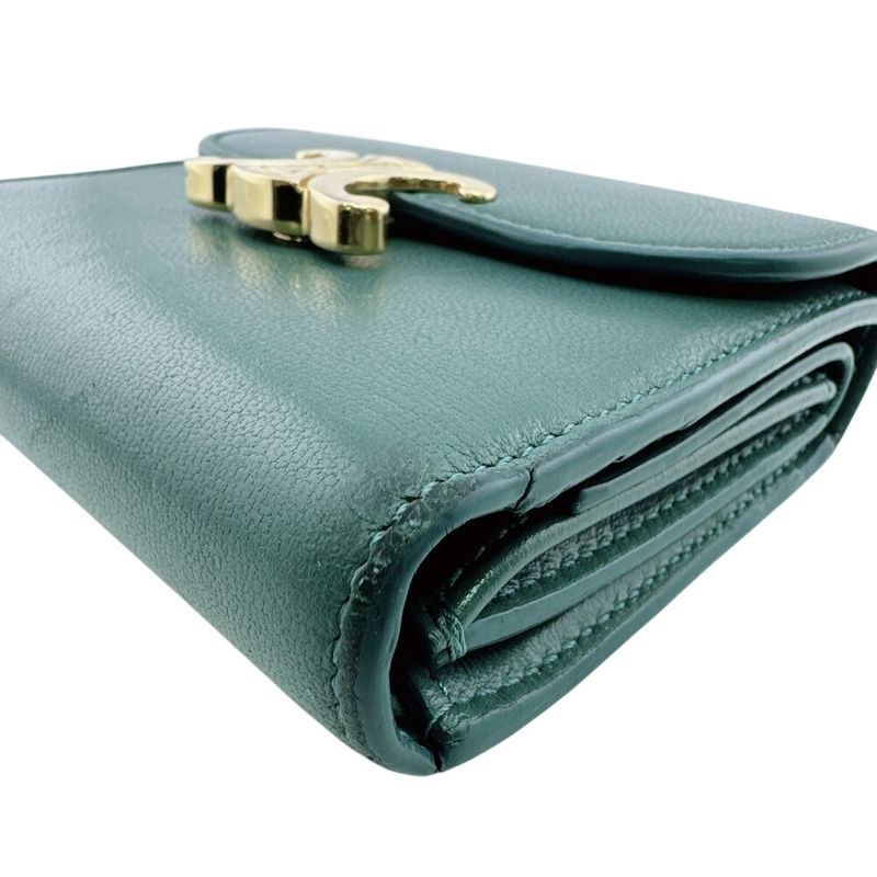 Celine Compact Wallet Small Flap Triomphe Leather Trifold Green