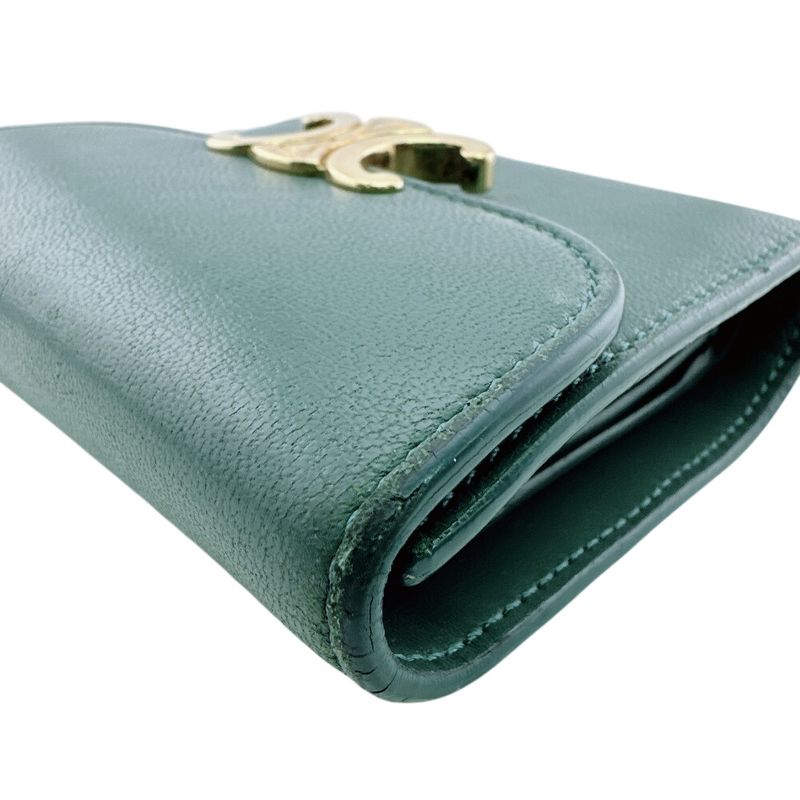 Celine Compact Wallet Small Flap Triomphe Leather Trifold Green