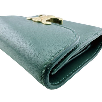 Celine Compact Wallet Small Flap Triomphe Leather Trifold Green
