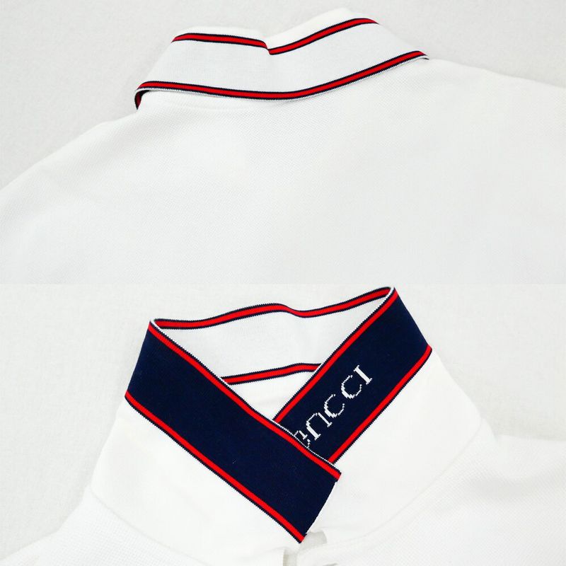 Gucci Cotton Pique Polo Shirt White S Short Sleeve Blue Red Striped