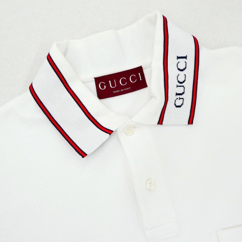 Gucci Cotton Pique Polo Shirt White S Short Sleeve Blue Red Striped