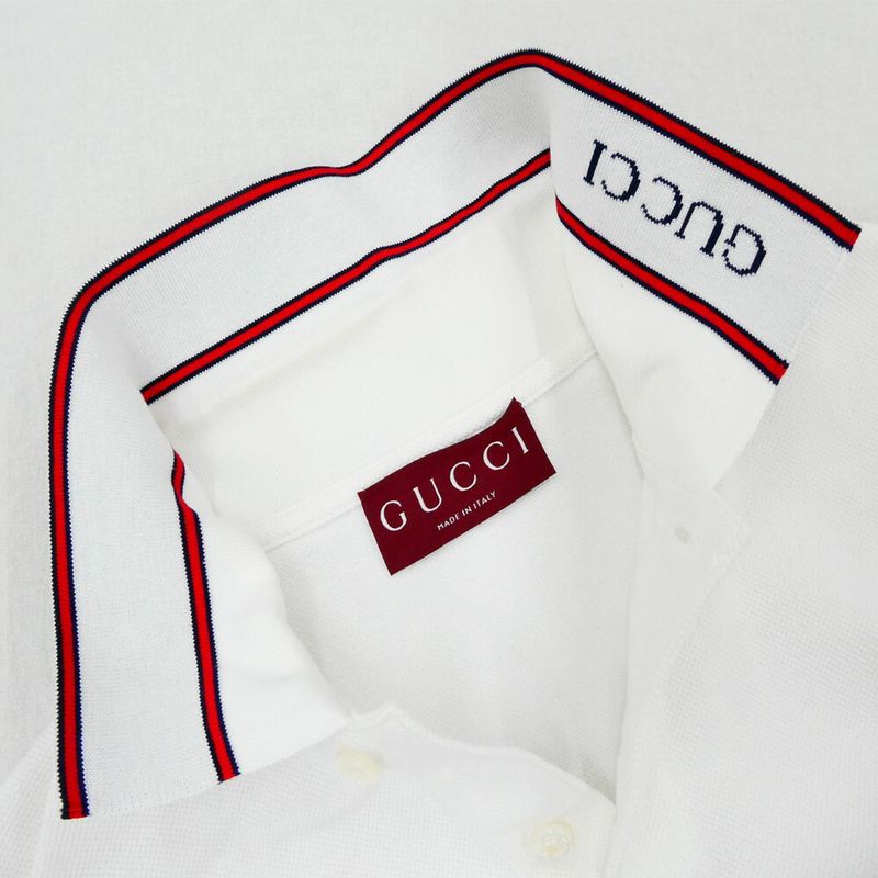 Gucci Cotton Pique Polo Shirt White S Short Sleeve Blue Red Striped