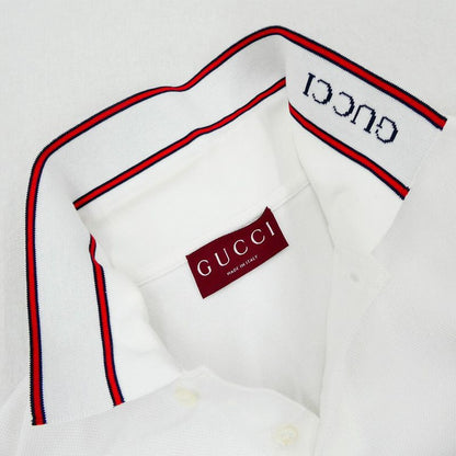 Gucci Cotton Pique Polo Shirt White S Short Sleeve Blue Red Striped