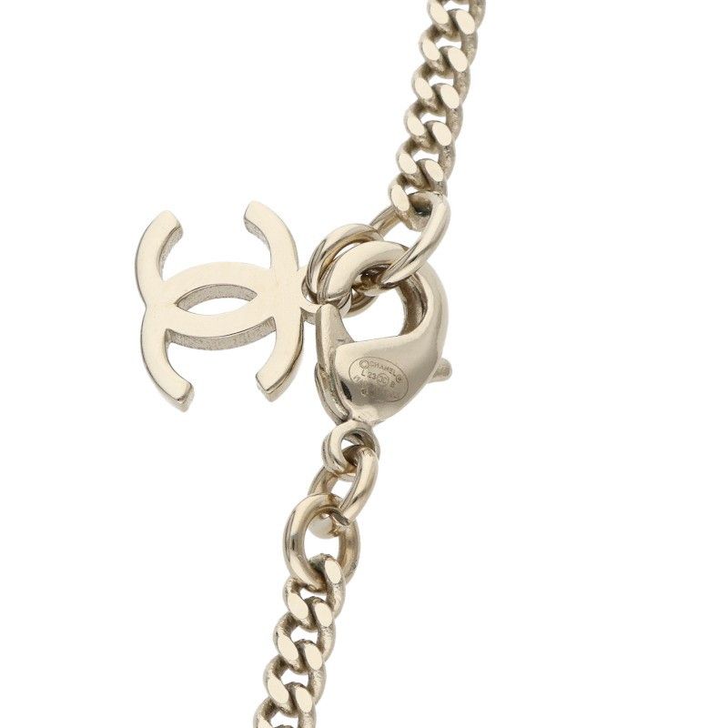 Chanel CC Logo Line Stone Faux Pearl Necklace