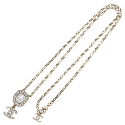 Chanel CC Logo Line Stone Faux Pearl Necklace