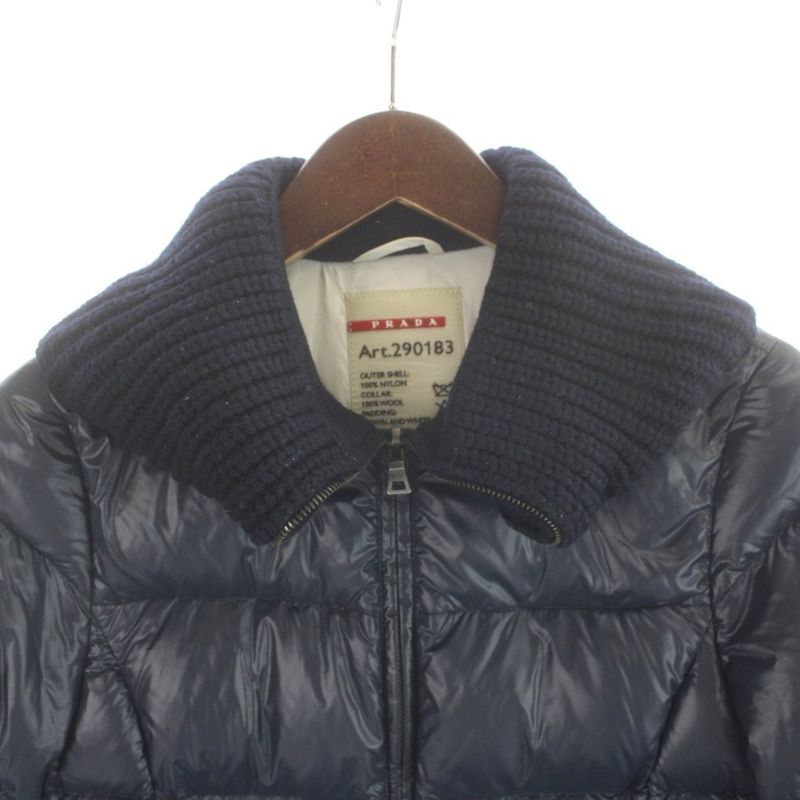 Prada Sport Linea Rossa Down Coat Short Sleeve Knit Color Switch 40 Navy 961 MW