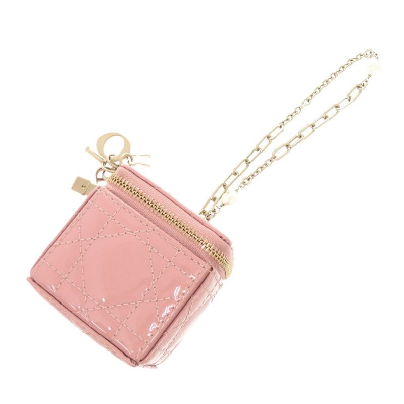 Dior Lady Chain Cube Micro Pouch Patent Leather Pink