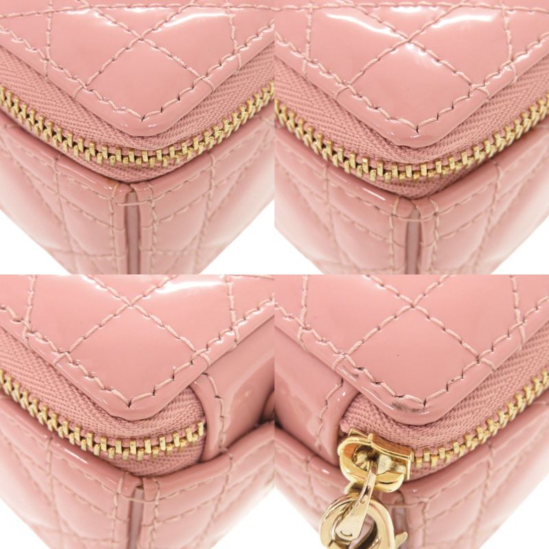 Dior Lady Chain Cube Micro Pouch Patent Leather Pink