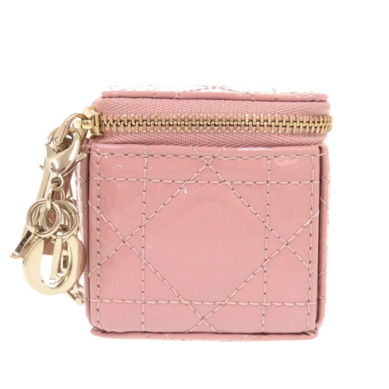Dior Lady Chain Cube Micro Pouch Patent Leather Pink