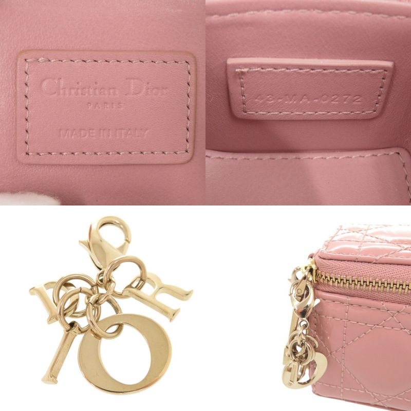 Dior Lady Chain Cube Micro Pouch Patent Leather Pink