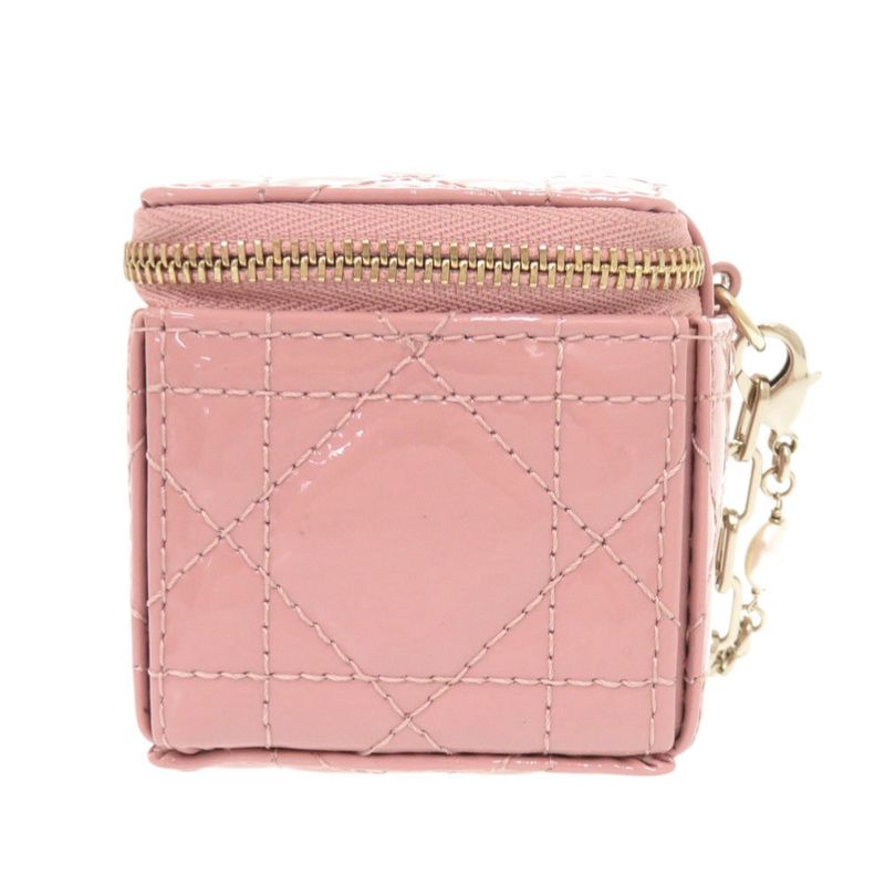 Dior Lady Chain Cube Micro Pouch Patent Leather Pink