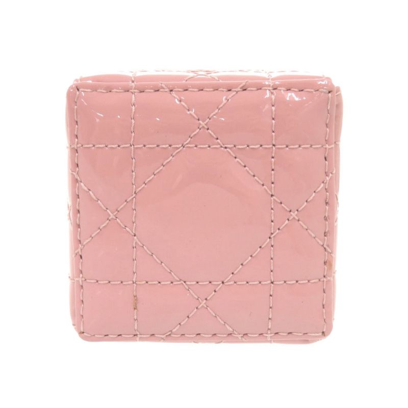 Dior Lady Chain Cube Micro Pouch Patent Leather Pink