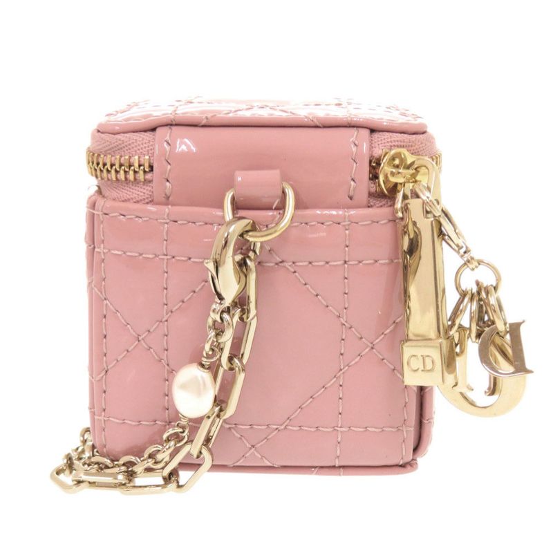 Dior Lady Chain Cube Micro Pouch Patent Leather Pink