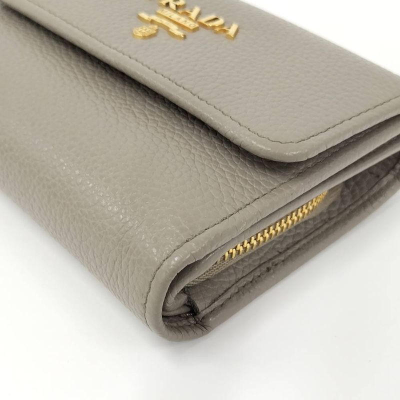 Prada Compact Wallet Trifold Leather Gray