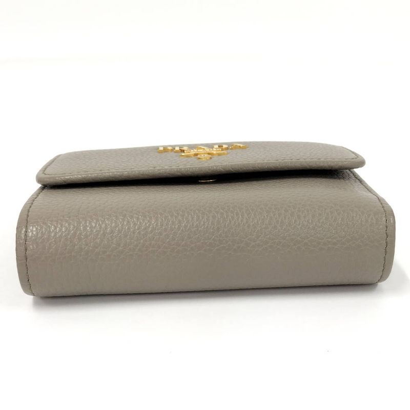 Prada Compact Wallet Trifold Leather Gray