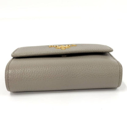 Prada Compact Wallet Trifold Leather Gray