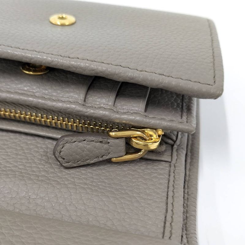 Prada Compact Wallet Trifold Leather Gray