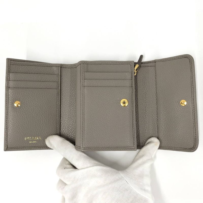 Prada Compact Wallet Trifold Leather Gray