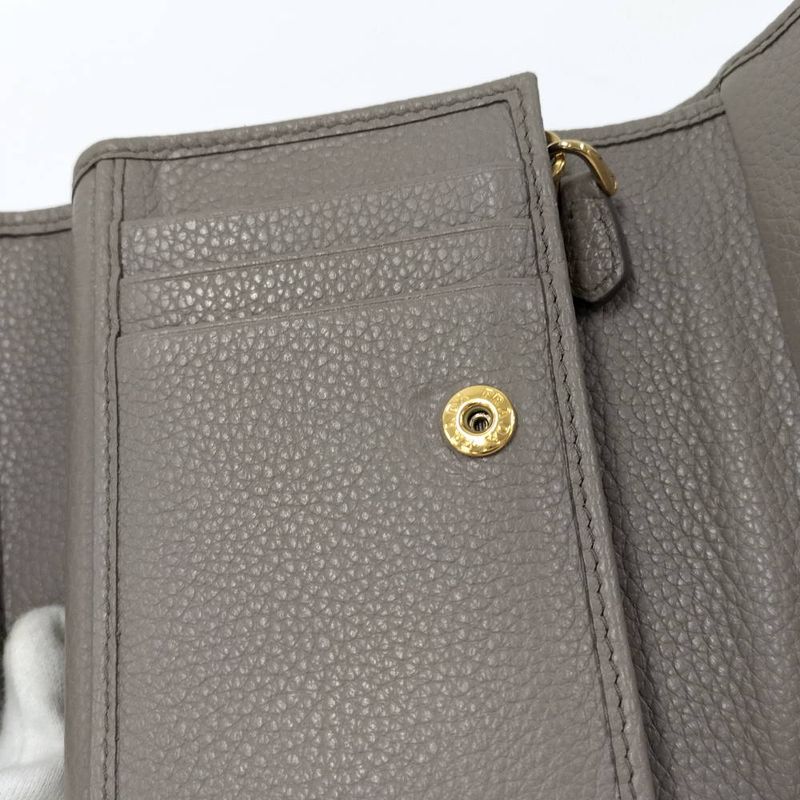 Prada Compact Wallet Trifold Leather Gray