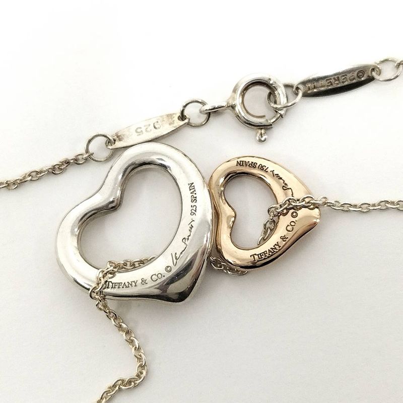 Tiffany & Co Necklace Double Open Heart Elsa Peretti 750 Gold Silver