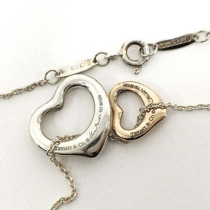 Tiffany & Co Necklace Double Open Heart Elsa Peretti 750 Gold Silver