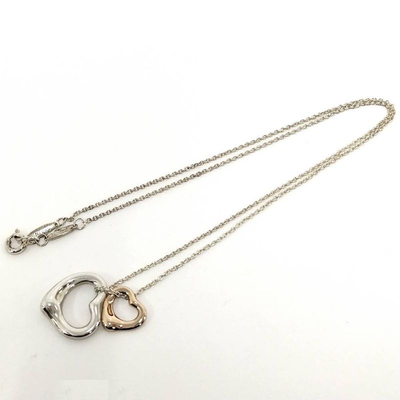 Tiffany & Co Necklace Double Open Heart Elsa Peretti 750 Gold Silver