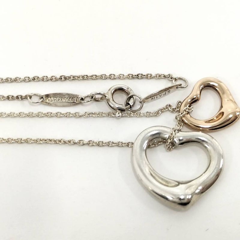 Tiffany & Co Necklace Double Open Heart Elsa Peretti 750 Gold Silver