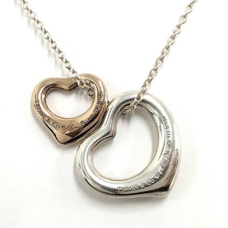 Tiffany & Co Necklace Double Open Heart Elsa Peretti 750 Gold Silver