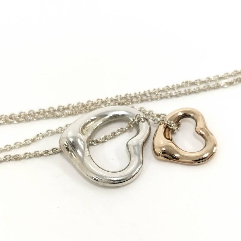 Tiffany & Co Necklace Double Open Heart Elsa Peretti 750 Gold Silver